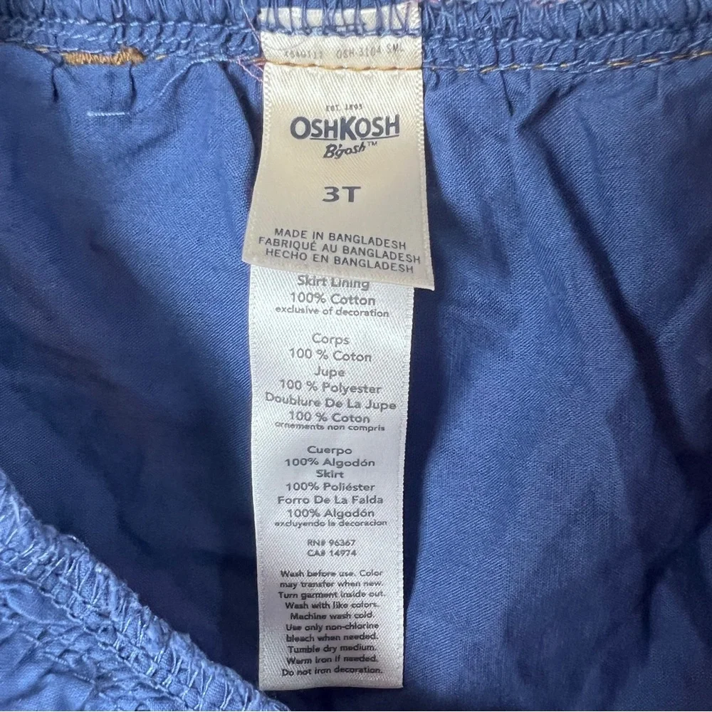 OshKosh B'gosh Blue Denim Lined Skirt Overalls 3T  Blue Red White